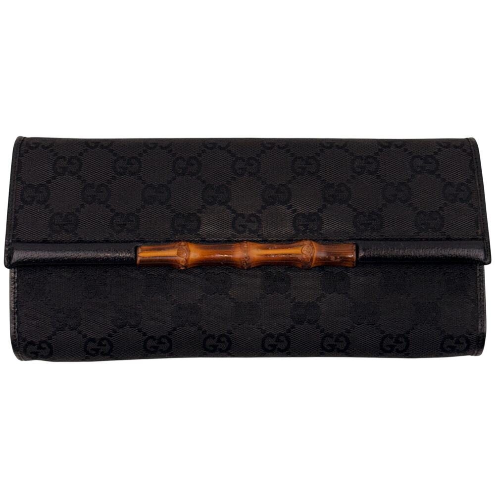 GUCCI GG Canvas Bamboo Clutch/ Shoulder Bag/ Crossbody Bag